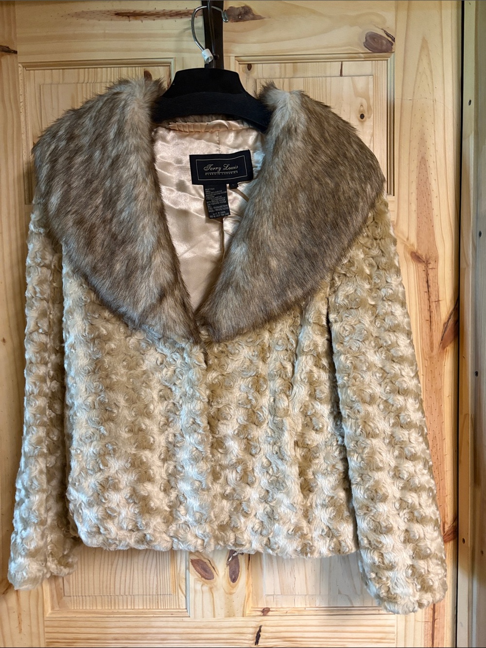 Terry Lewis Classic Luxuries Cream Faux Fur Jacket with Brown Collar